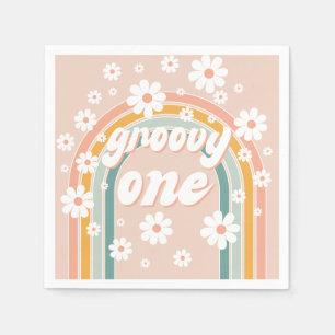 Retro Groovy One Boho Erster Geburtstag Serviette