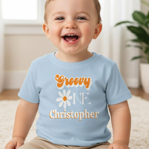 Retro Groovy One Boys 1. Geburtstag Baby T-shirt
