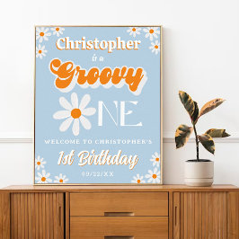 Retro Groovy One Boys 1. Geburtstag Willkommen Poster