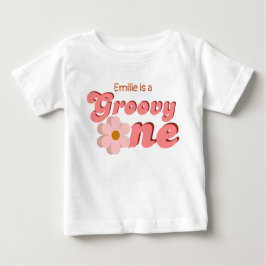 Retro Groovy one Daisy Blume Geburtstagsparty Baby T-shirt