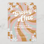 Retro Groovy One erster Geburtstag Einladung (Vorne/Hinten)