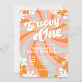 Retro Groovy One erster Geburtstag Einladung (Vorderseite)