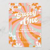 Retro Groovy One erster Geburtstag Einladung (Vorne/Hinten)