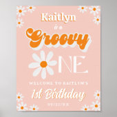 Retro Groovy One Girls 1. Geburtstag Willkommen Poster (Vorne)