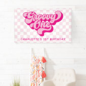 Retro Groovy One Pink and White Karo Banner (Insitu)