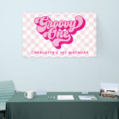 Retro Groovy One Pink and White Karo Banner (Messeveranstaltung)