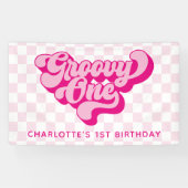 Retro Groovy One Pink and White Karo Banner (Horizontal)