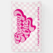 Retro Groovy One Pink and White Karo Banner (Vertikal)