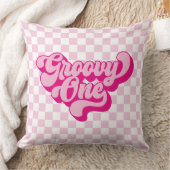 Retro Groovy One Pink and White Karo Kissen (Decke)