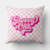 Retro Groovy One Pink and White Karo Kissen (Vorderseite)
