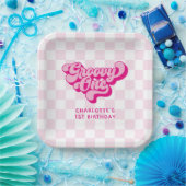 Retro Groovy One Pink and White Karo Pappteller (Party)