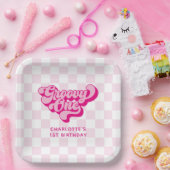 Retro Groovy One Pink and White Karo Pappteller (Party)