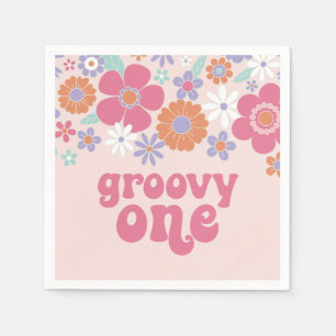 Retro Groovy One Pink Blumenmuster Serviette