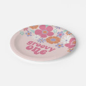 Retro Groovy One Pink Floral Pappteller (Schrägansicht)