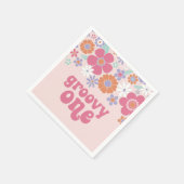 Retro Groovy One Pink Floral Serviette (Ecke)
