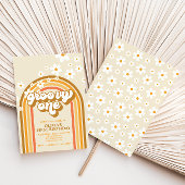 Retro Groovy One Rainbow Brown Orange Birthday Einladung