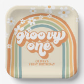 Retro Groovy One Rainbow Brown Orange Birthday Pappteller (Vorderseite)