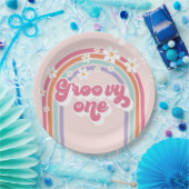 Retro Groovy One Regenbogen Pink Pappteller (Party)