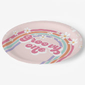 Retro Groovy One Regenbogen Pink Pappteller (Schrägansicht)