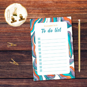 Retro Groovy Orange Blue To Do List Checkliste Post-it Klebezettel