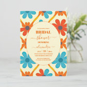 Retro Groovy Orange Brautparty der 70er Jahre Einladung (Stehend Vorderseite)