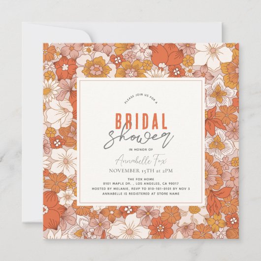 Retro Groovy Orange Brautparty Einladung (Vorderseite)