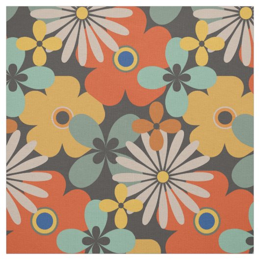 Retro Groovy Orange Brown Gold Floral Stoff (Muster)