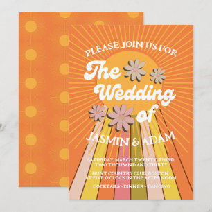 Retro Groovy Orange Gänseblümchen-Hochzeit Einladung