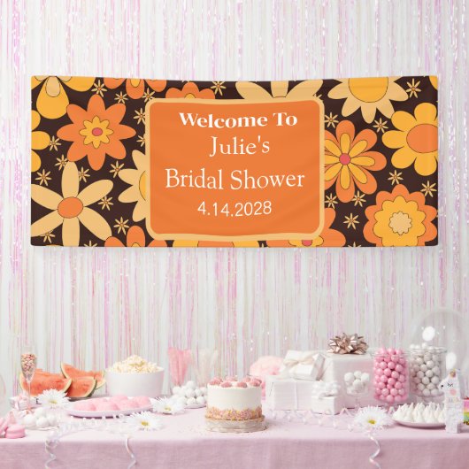Retro Groovy Orange gelbes Brautparty Banner (Party)