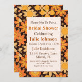 Retro Groovy Orange gelbes Brautparty Einladung (Vorne/Hinten)