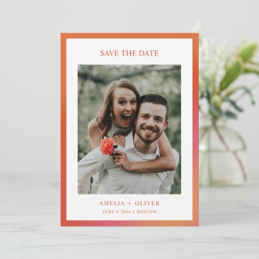 Retro Groovy Orange Lustiger Sommer-Gradient-Hochz Save The Date (Stehend Vorderseite)