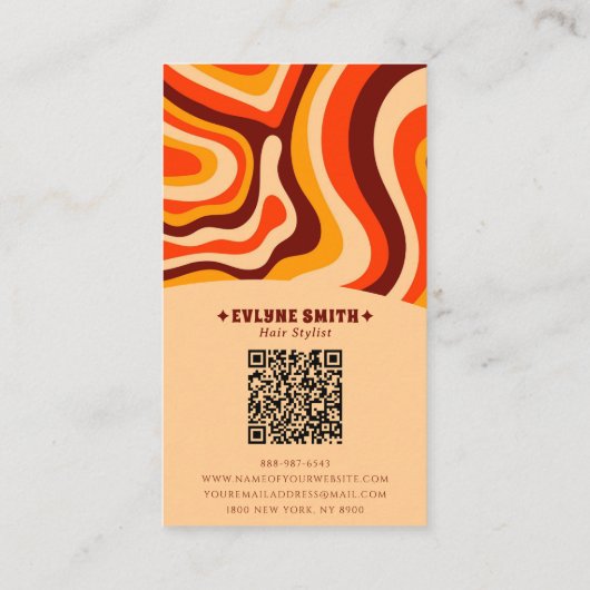 Retro Groovy Orange QR Code 70er Boho Abstrakt Visitenkarte (Rückseite)