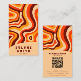 Retro Groovy Orange QR Code 70er Boho Abstrakt Visitenkarte
