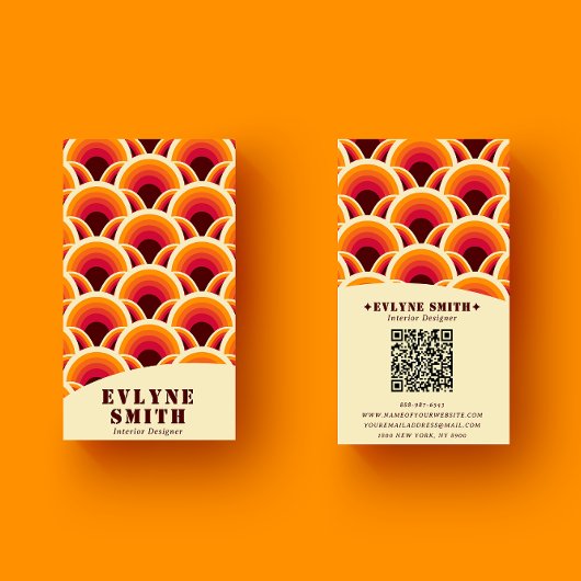 Retro Groovy Orange QR Code 70er Boho Geometric Visitenkarte