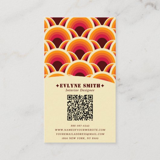 Retro Groovy Orange QR Code 70er Boho Geometric Visitenkarte (Rückseite)