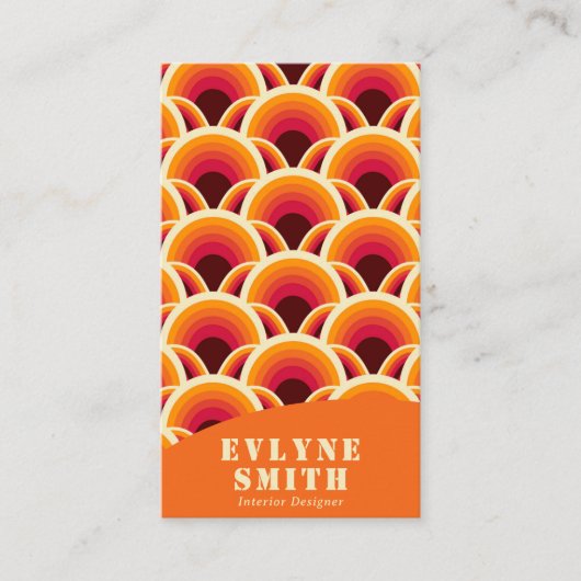 Retro Groovy Orange QR Code 70er Boho Unique Visitenkarte (Vorderseite)