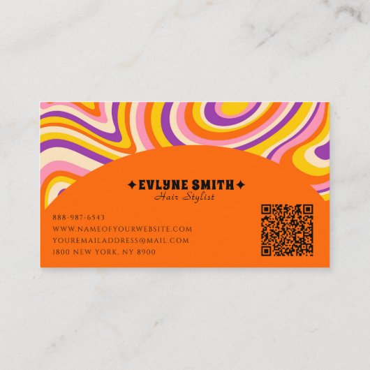 Retro Groovy Orange QR Code 70er Psychedelic Uniqu Visitenkarte (Rückseite)