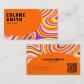 Retro Groovy Orange QR Code 70er Psychedelic Uniqu Visitenkarte (Vorne/Hinten)