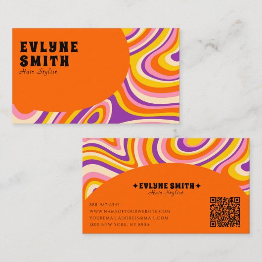 Retro Groovy Orange QR Code 70er Psychedelic Uniqu Visitenkarte (Vorne/Hinten)