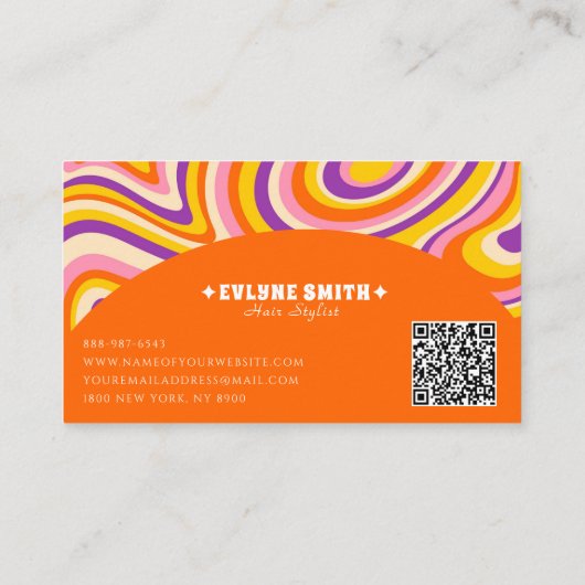 Retro Groovy Orange QR Code 70er Psychedelic Uniqu Visitenkarte (Rückseite)