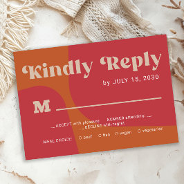 Retro groovy orange red bold typography wedding RSVP karte