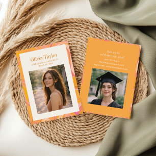 Retro Groovy Orange Rosa Abschlussfeier Foto Einladung