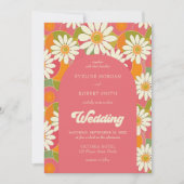 Retro Groovy Orange Rosa und Weiß Disien Einladung (Vorderseite)