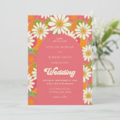 Retro Groovy Orange Rosa und Weiß Disien Einladung (Stehend Vorderseite)