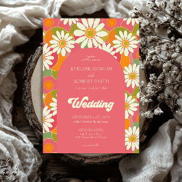 Retro Groovy Orange Rosa und Weiß Disien Einladung