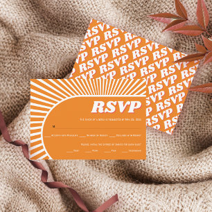 Retro Groovy orange Sonnenstrahlen 70er inspiriert RSVP Karte