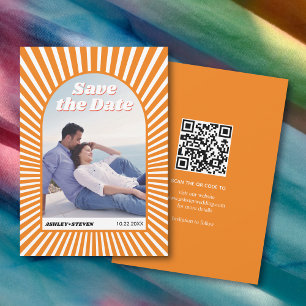 Retro Groovy orange Sonnenstrahlen 70er inspiriert Save The Date