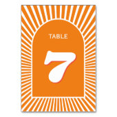 Retro Groovy orange Sonnenstrahlen 70er inspiriert Tischnummer (Rückseite)