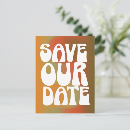 Retro Groovy Orange Trendy Gradient Save the Date Postkarte (Stehend Vorderseite)