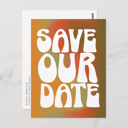 Retro Groovy Orange Trendy Gradient Save the Date Postkarte (Vorne/Hinten)